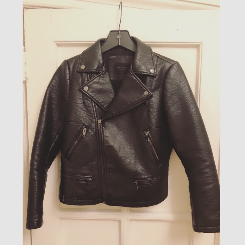 Zara Leather Motorcycle Jacket in black